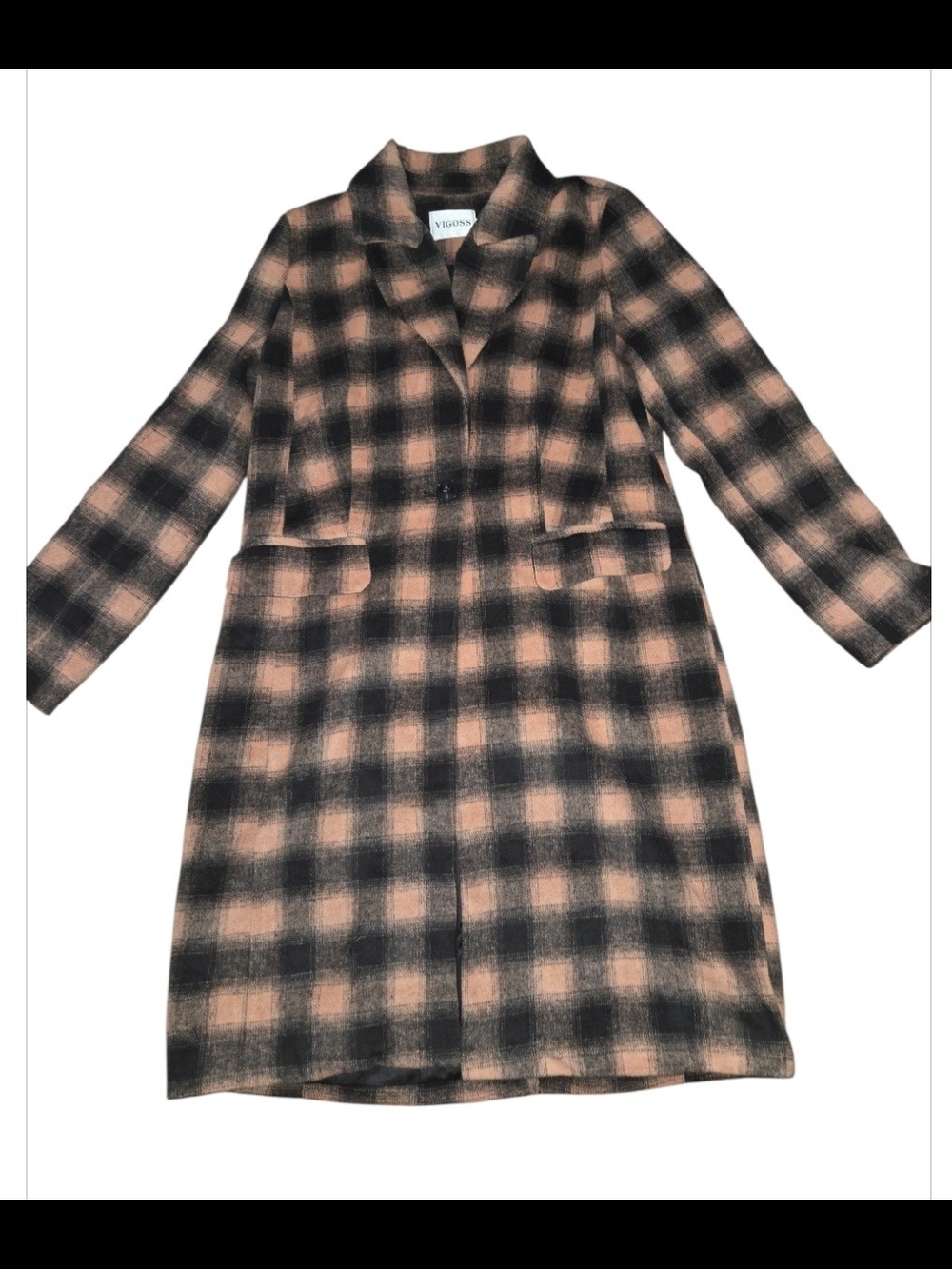 Vigoss Pink and Black Plaid Long Blazer Coat